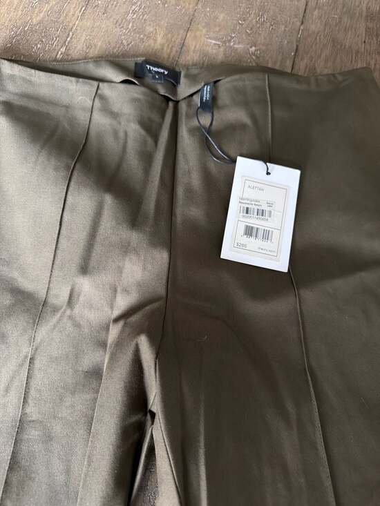 Theory Women's Alettah Olive Green Pintuck Straight Leg Trousers - Picture 2 of 8